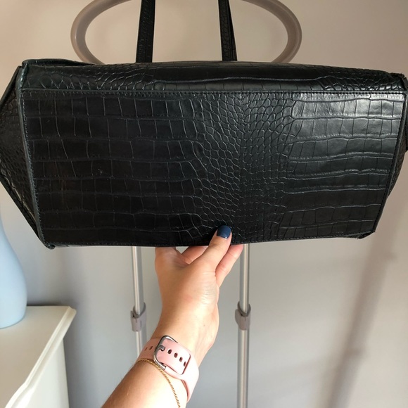 🌻3/25$ Zara large faux croc-embossed tote bag dark green - Picture 11 of 14